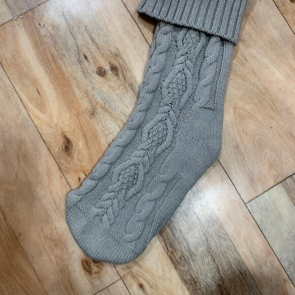 UGG Home Christmas Cable Knit Stocking Stuffer Gray Holiday Pom Pom 12” x 21” - Picture 5 of 8